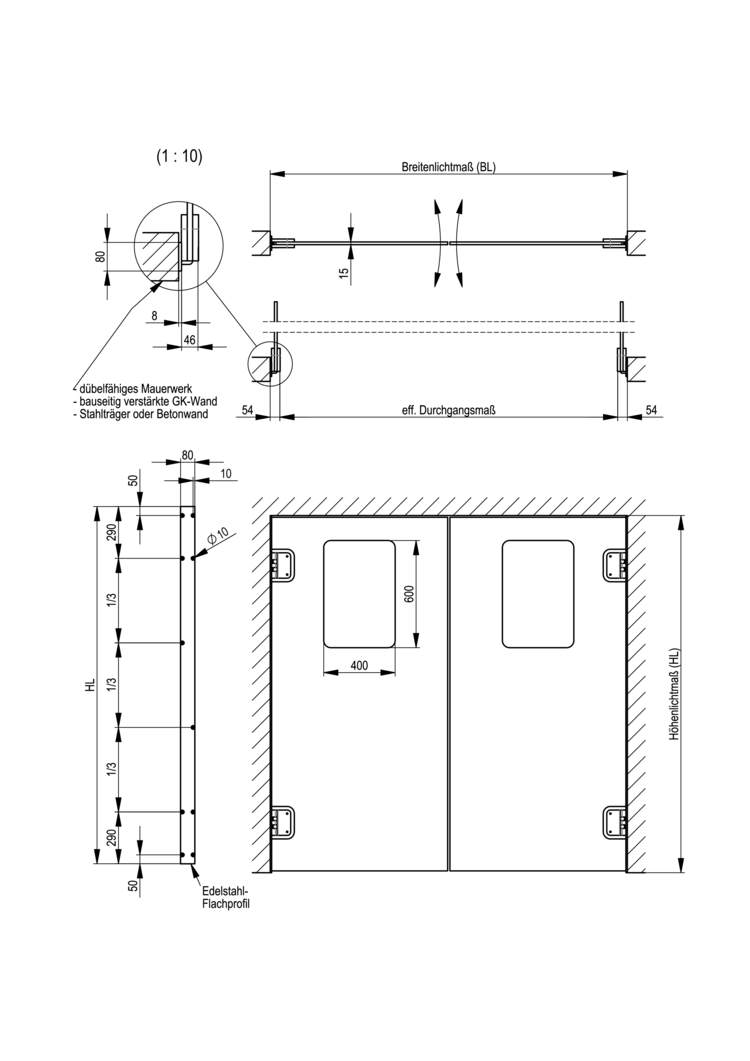 Pendeltür aus PE mit Flachprofil - 2-flüglig