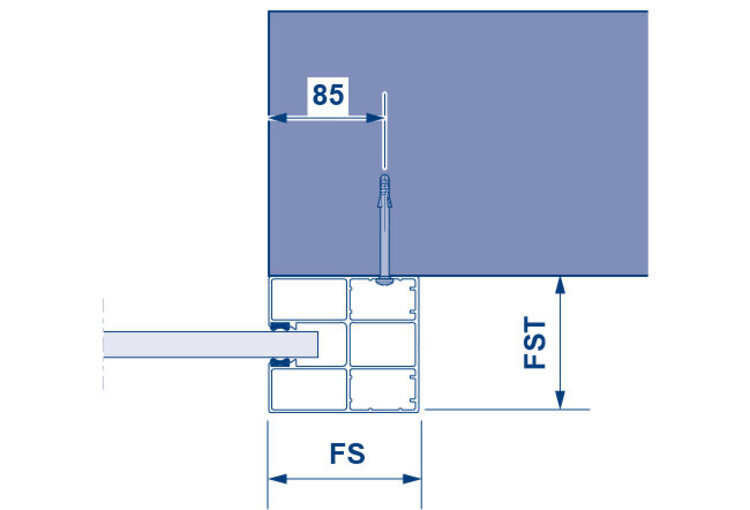 Platzbedarf Führungsschiene FS110x100