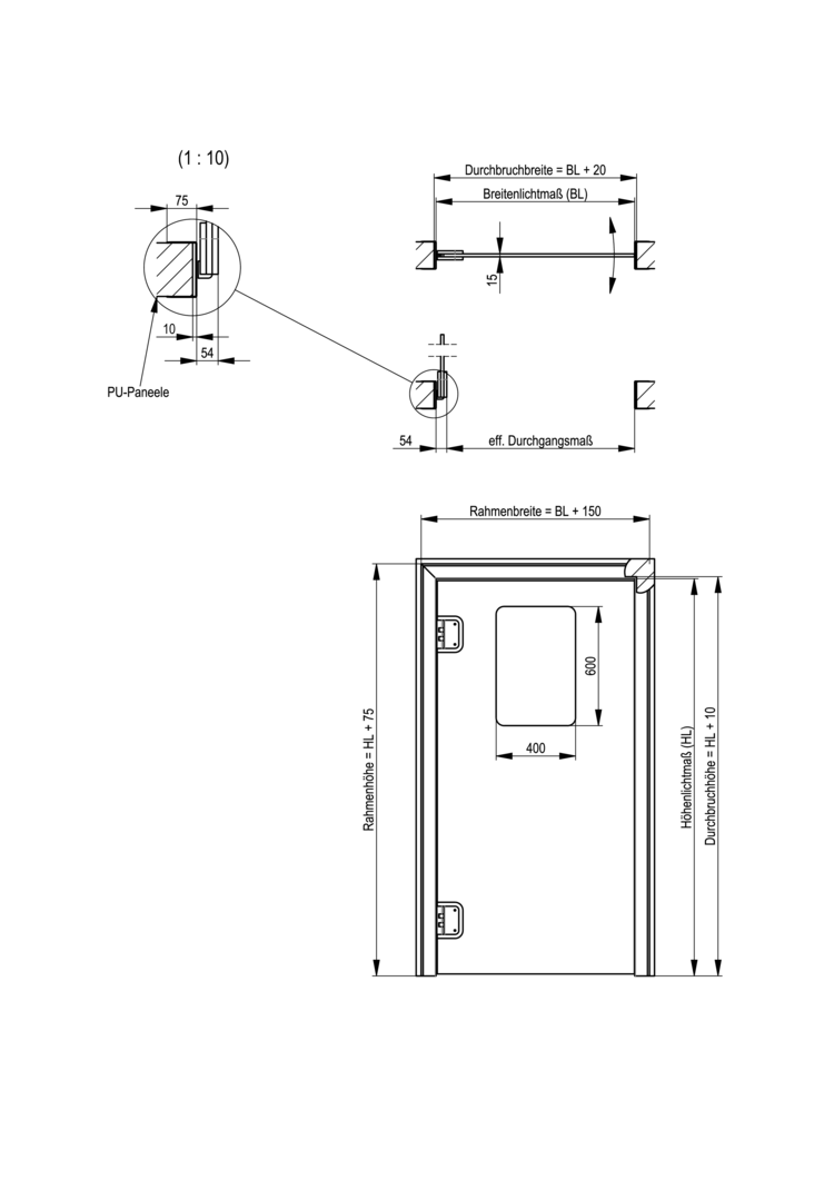 Pendeltür aus PE mit U-Zarge - 1-flüglig