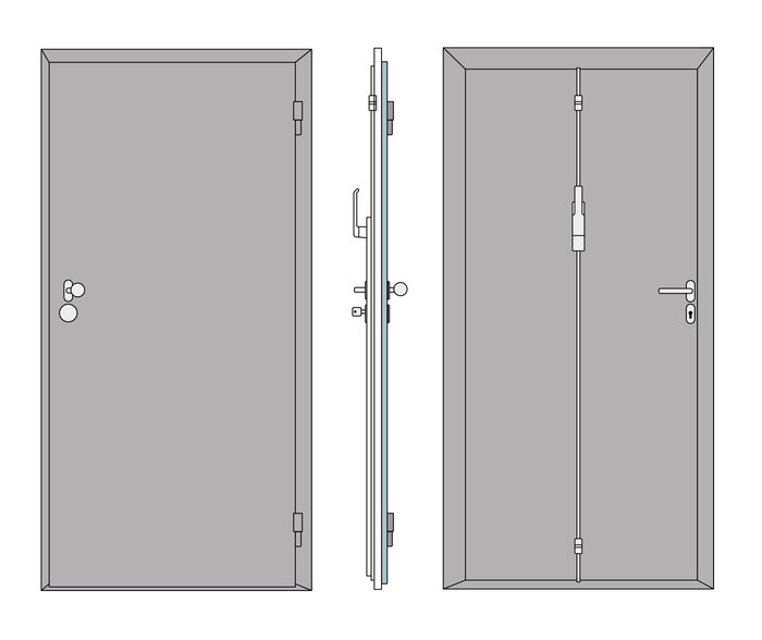 Hochwasserschutz - Stahltür V3 (Einbau zwischen Leibung bündig mit Mauerwerk innen - thermisch getrennt)