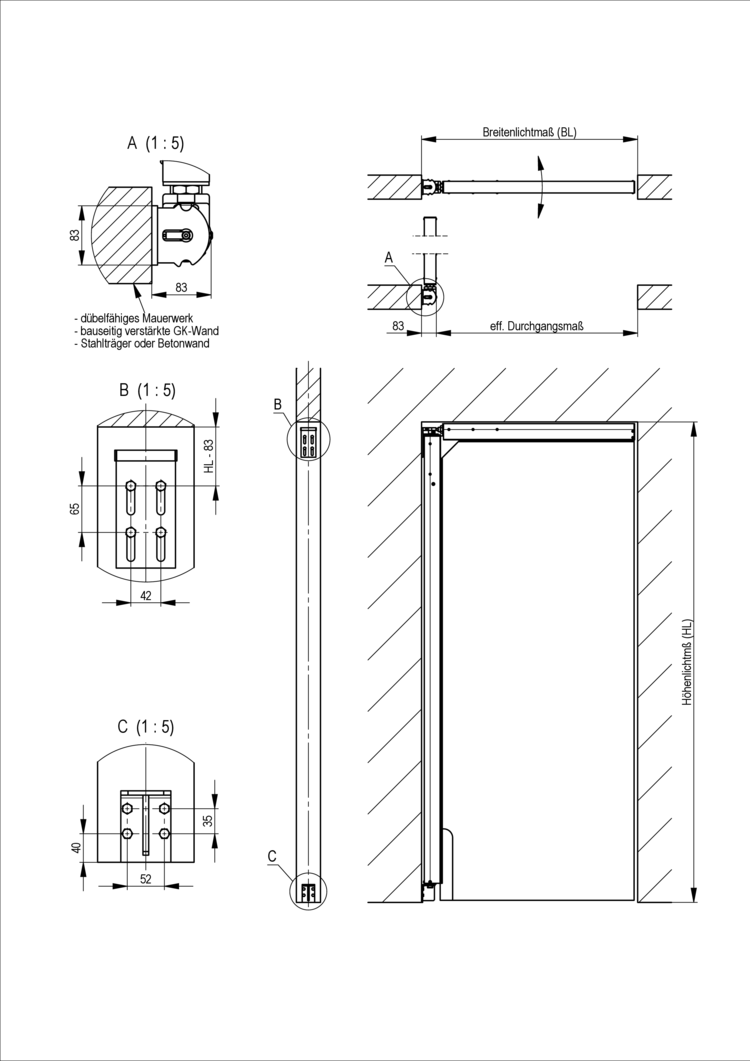 Pendeltür aus PVC- 1-flüglig