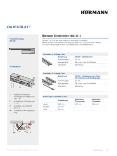Tuerschliesser HDC 35 1 fuer Stahltueren und Rohrrahmenelemente