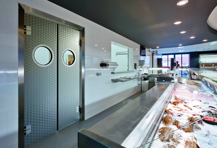 Pendeltür 2-flüglig Edelstahl geschliffen