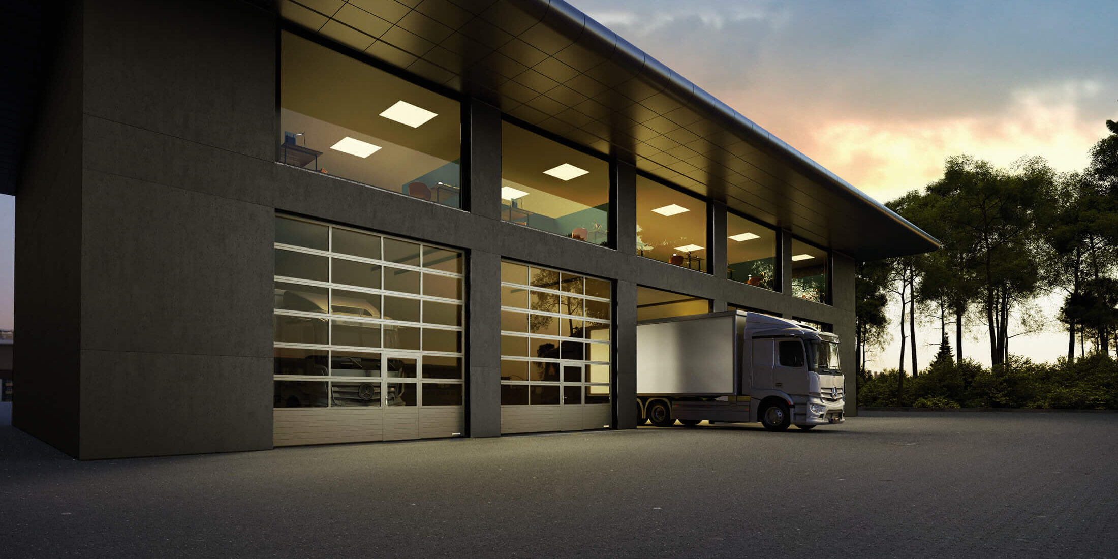 Verglaste Aluminium-Sektionaltore mit Lamellensockel