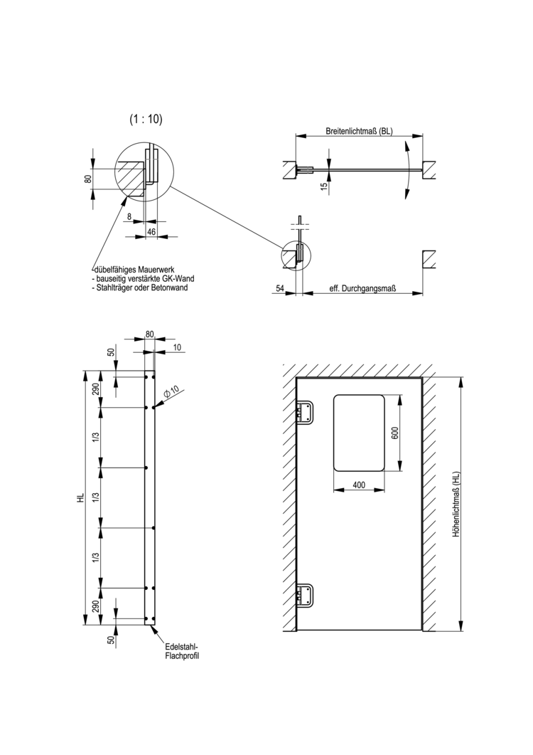 Pendeltür aus PE mit Montageplatte - 2-flüglig