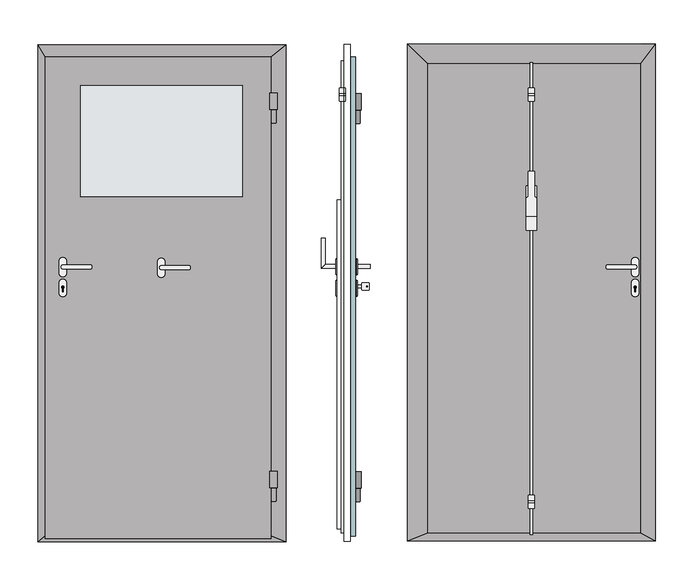 Hochwasserschutz - Stahltür V6 (Einbau zwischen Leibung bündig mit Mauerwerk innen - nicht thermisch getrennt)
