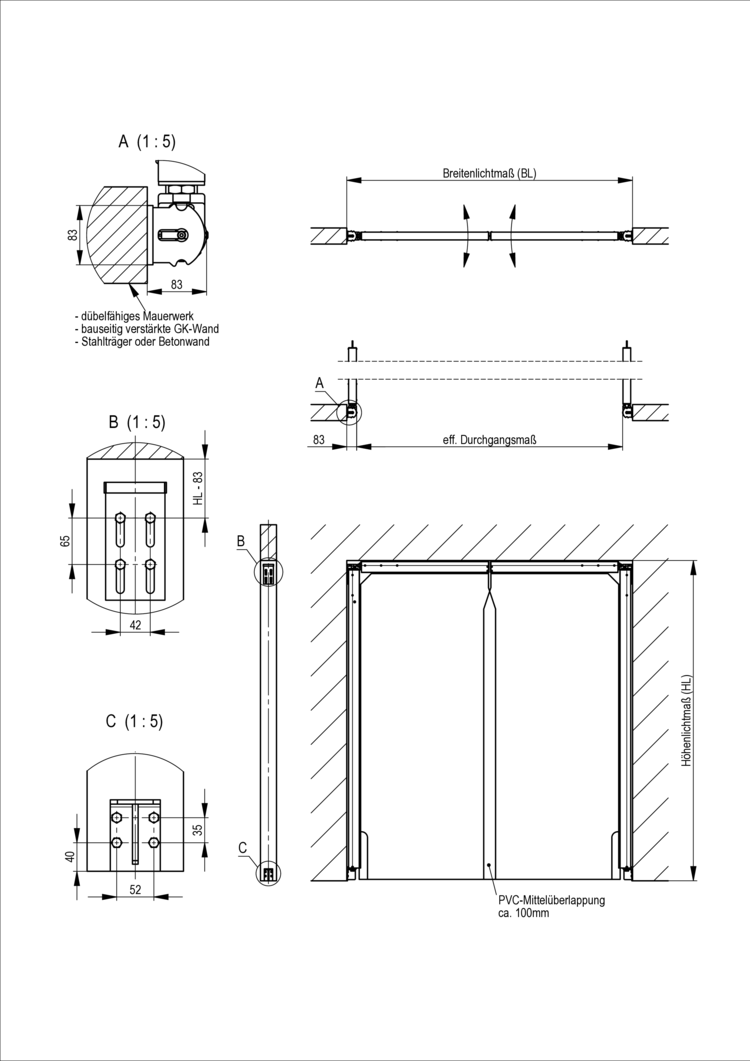Pendeltür aus PVC - 2-flüglig