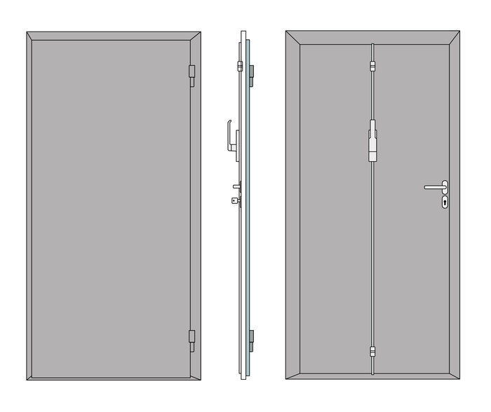 Hochwasserschutz - Stahltür V1 (Einbau zwischen Leibung bündig mit Mauerwerk innen - nicht thermisch getrennt)