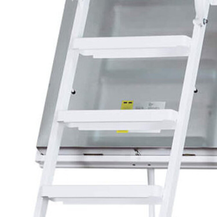 Federunterstützter Teleskophandlauf und kugelgelagerte, verschleißfreie Schließmechanik mit schmalem Handlauf bei allen Treppen unter 70 cm Rohbaulichte