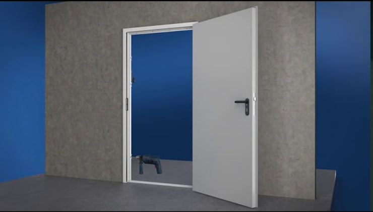 Montage Feuerschutztür mit 2-teiliger Zarge (Beton)