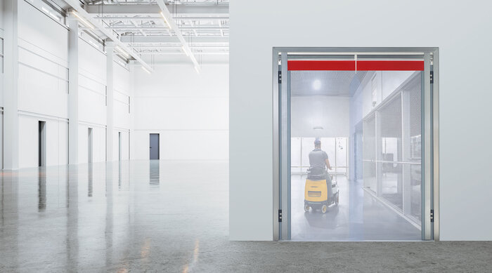 Pendeltür 2-flüglig mit Farbe PVC 100 (180° Öffnungswinkel)