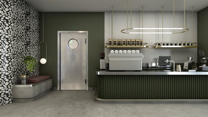 Pendeltür 1-flüglig Edelstahl Kreismattiert 