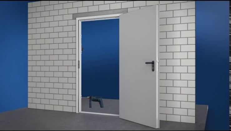 Montage Feuerschutztür mit 2-teiliger Zarge (Kalksandstein)