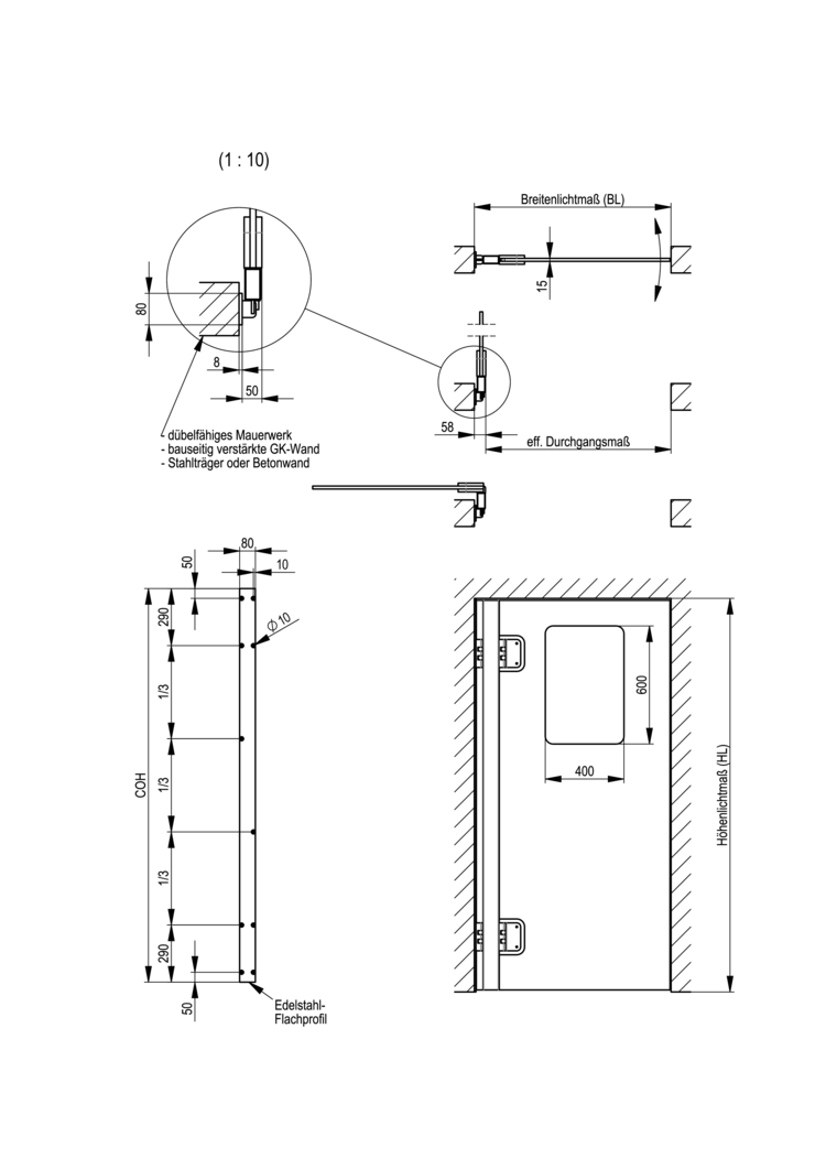 Pendeltür aus PE mit U-Zarge - 2-flüglig